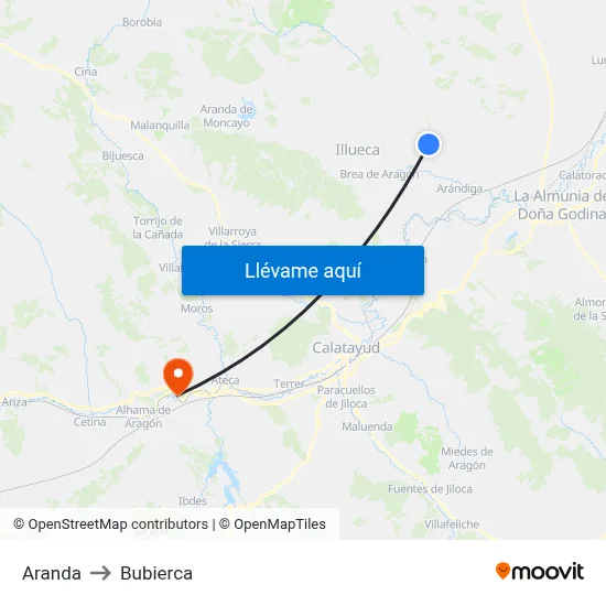 Aranda to Bubierca map