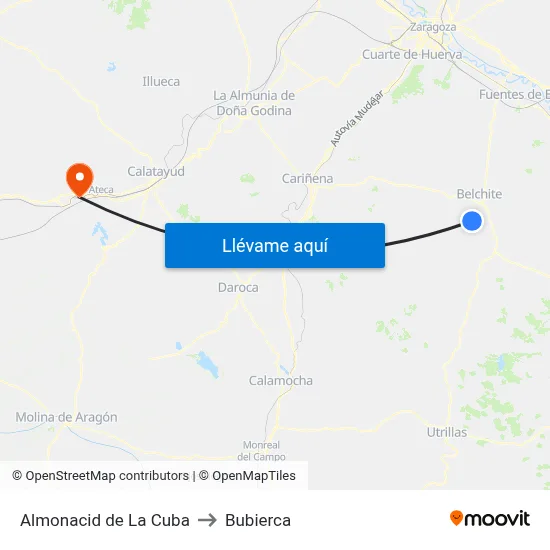 Almonacid de La Cuba to Bubierca map