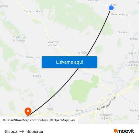 Illueca to Bubierca map