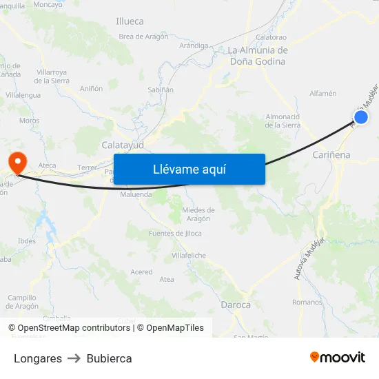 Longares to Bubierca map