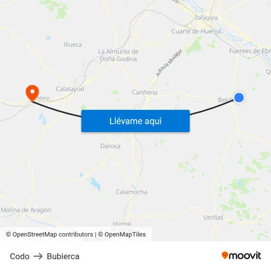 Codo to Bubierca map
