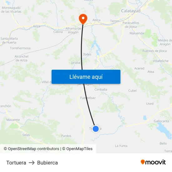 Tortuera to Bubierca map