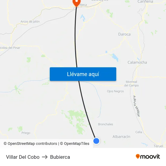 Villar Del Cobo to Bubierca map