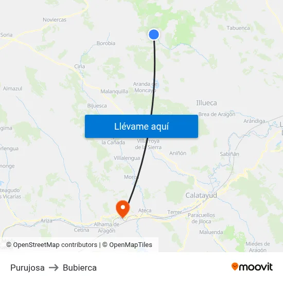 Purujosa to Bubierca map