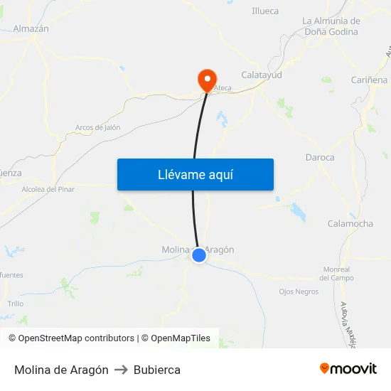 Molina de Aragón to Bubierca map