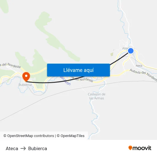 Ateca to Bubierca map