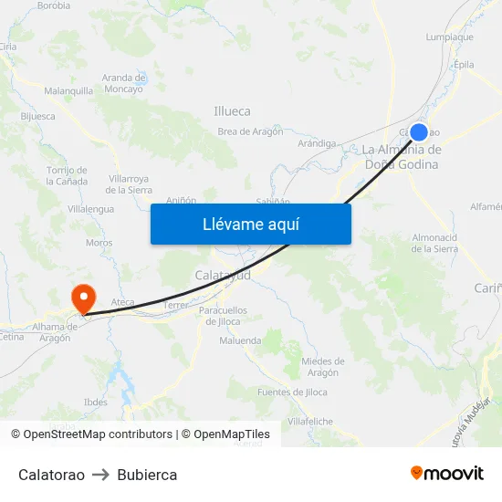 Calatorao to Bubierca map