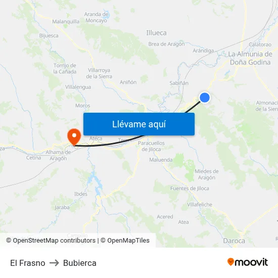 El Frasno to Bubierca map