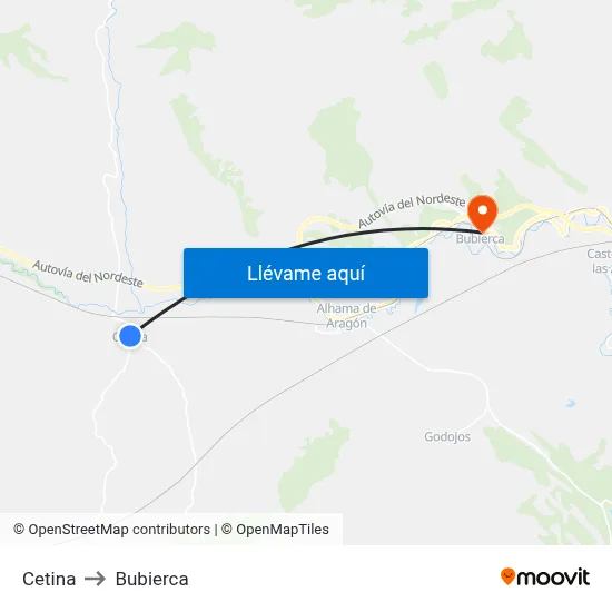 Cetina to Bubierca map