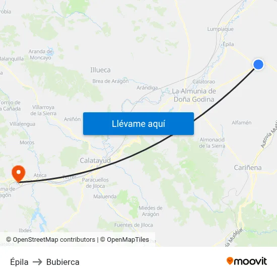 Épila to Bubierca map