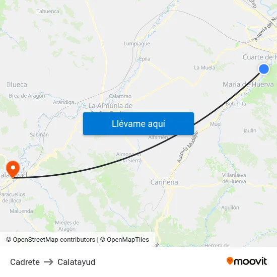 Cadrete to Calatayud map