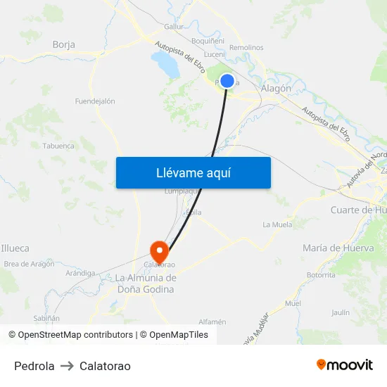 Pedrola to Calatorao map