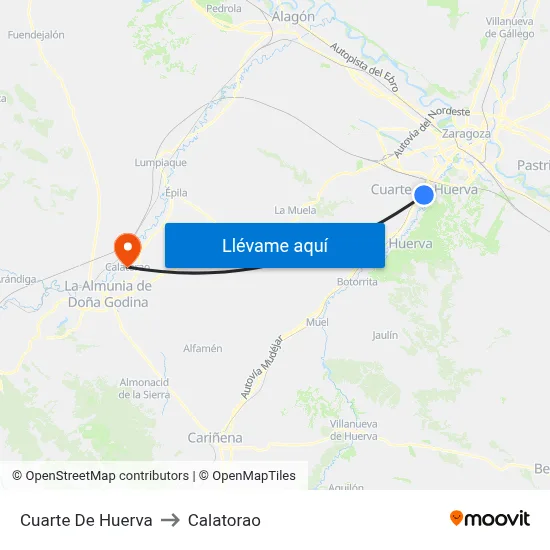 Cuarte De Huerva to Calatorao map