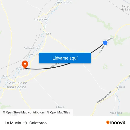 La Muela to Calatorao map