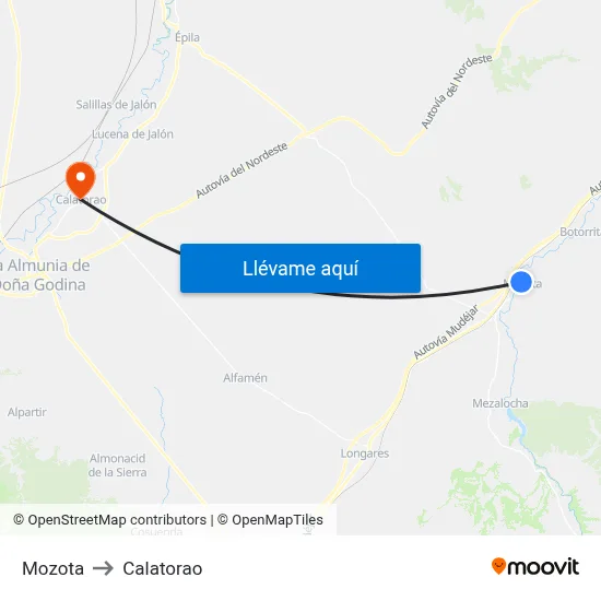 Mozota to Calatorao map