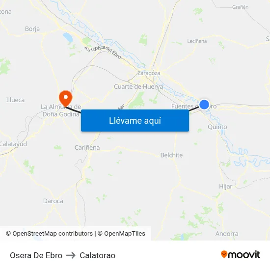 Osera De Ebro to Calatorao map