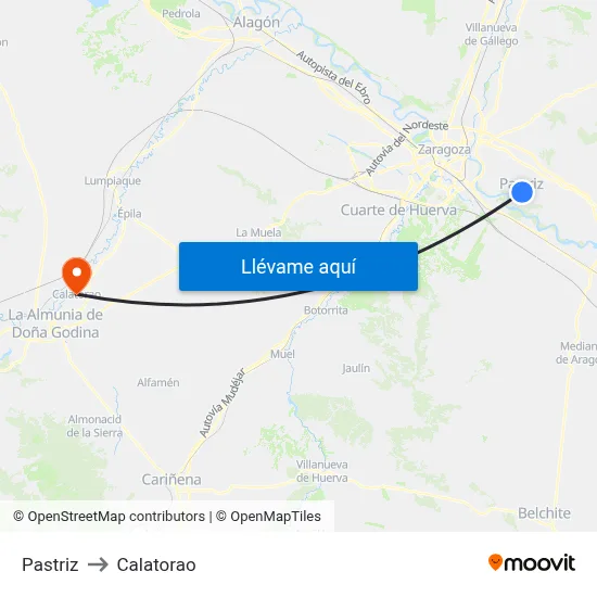 Pastriz to Calatorao map