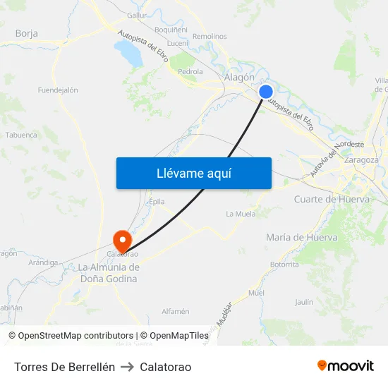 Torres De Berrellén to Calatorao map