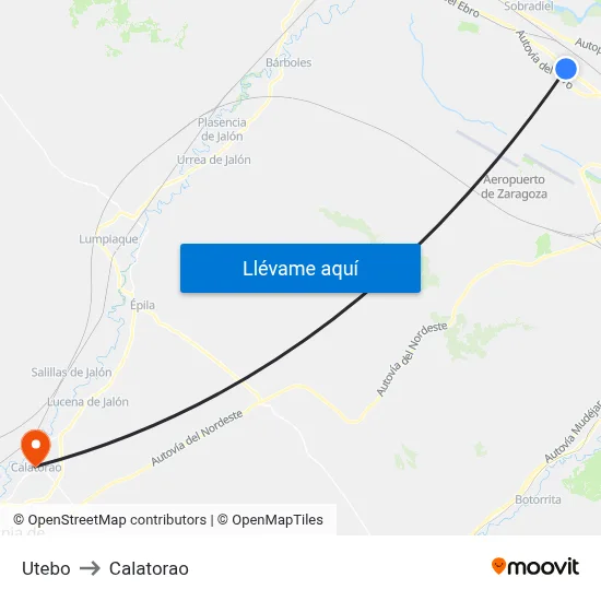 Utebo to Calatorao map