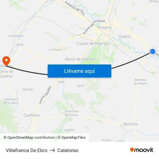 Villafranca De Ebro to Calatorao map
