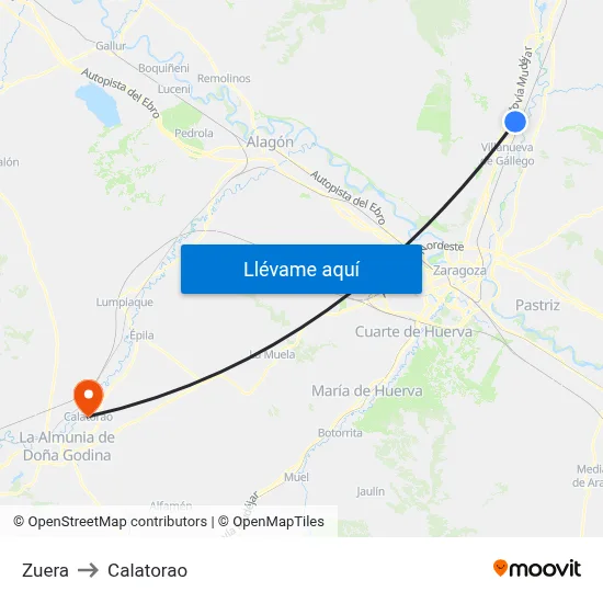 Zuera to Calatorao map