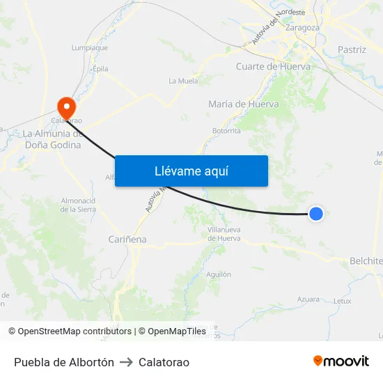 Puebla de Albortón to Calatorao map