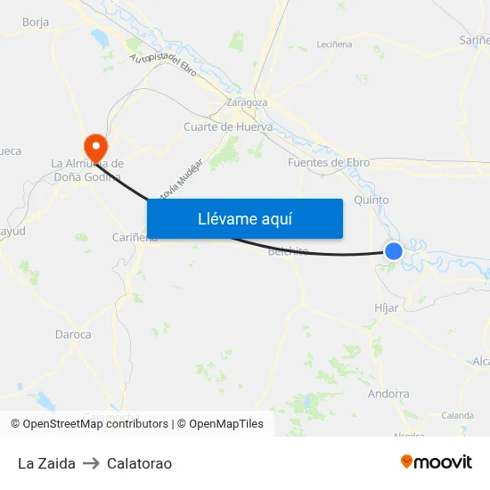 La Zaida to Calatorao map