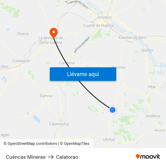Cuencas Mineras to Calatorao map
