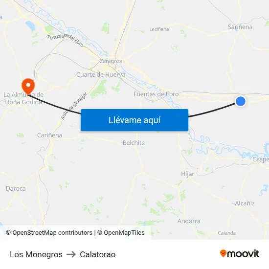 Los Monegros to Calatorao map