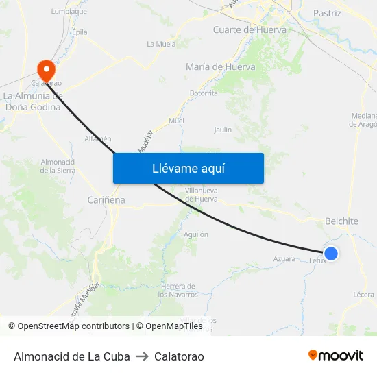 Almonacid de La Cuba to Calatorao map