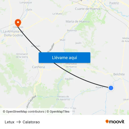 Letux to Calatorao map