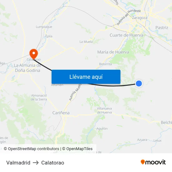 Valmadrid to Calatorao map