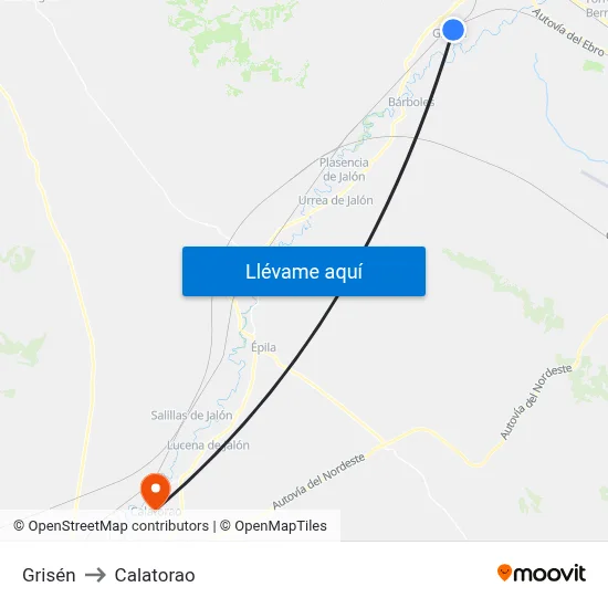 Grisén to Calatorao map