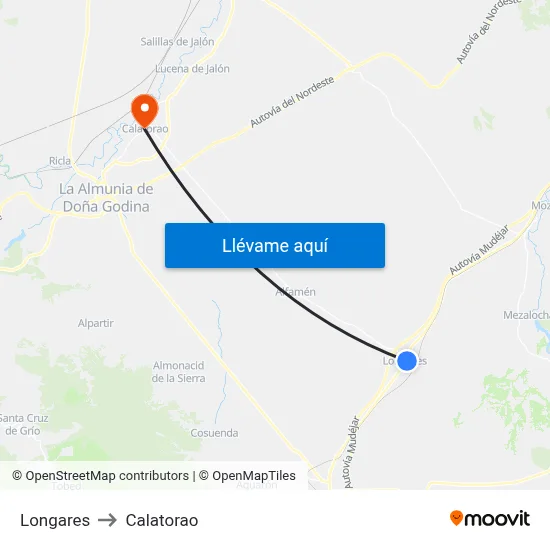 Longares to Calatorao map