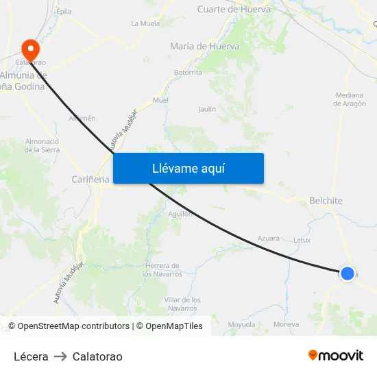 Lécera to Calatorao map