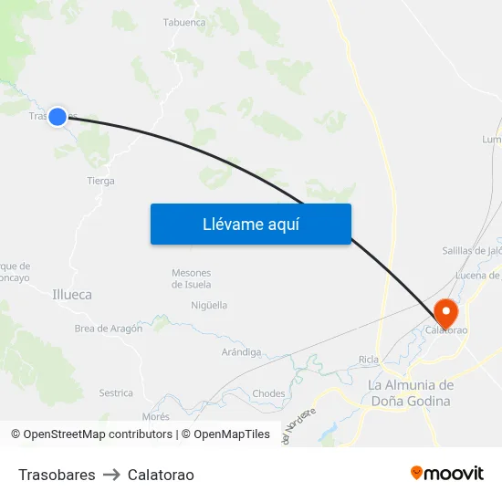 Trasobares to Calatorao map