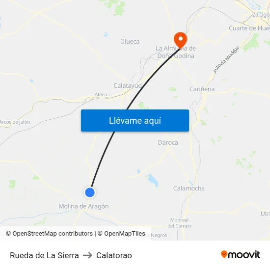 Rueda de La Sierra to Calatorao map