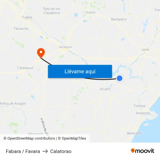 Fabara / Favara to Calatorao map