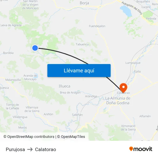 Purujosa to Calatorao map