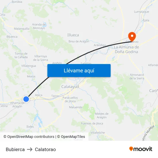 Bubierca to Calatorao map