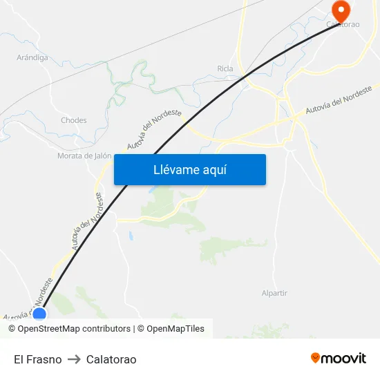 El Frasno to Calatorao map