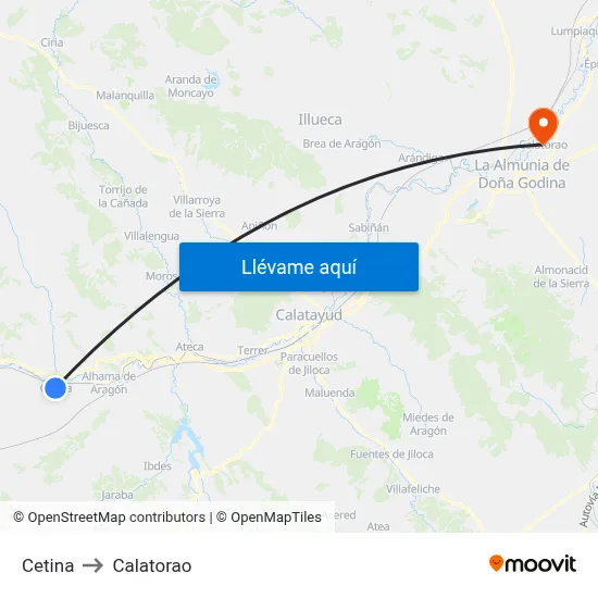 Cetina to Calatorao map