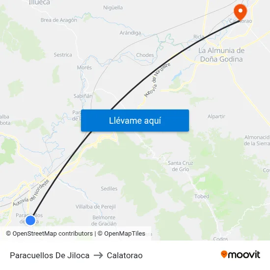 Paracuellos De Jiloca to Calatorao map