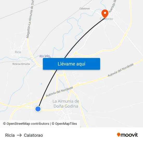 Ricla to Calatorao map