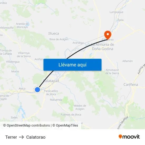 Terrer to Calatorao map