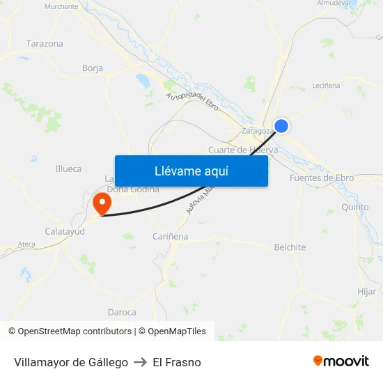 Villamayor de Gállego to El Frasno map