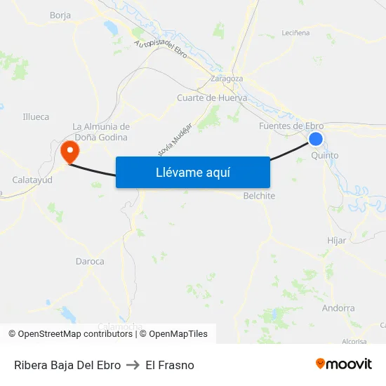 Ribera Baja Del Ebro to El Frasno map