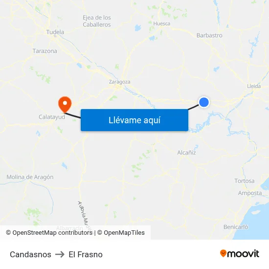 Candasnos to El Frasno map