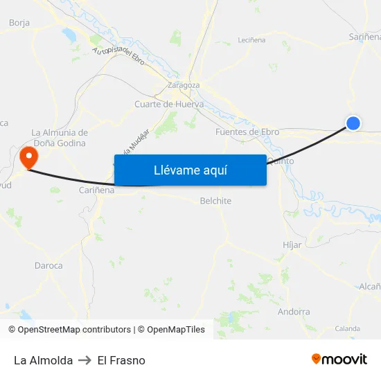La Almolda to El Frasno map