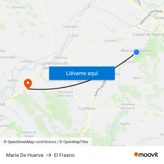 María De Huerva to El Frasno map